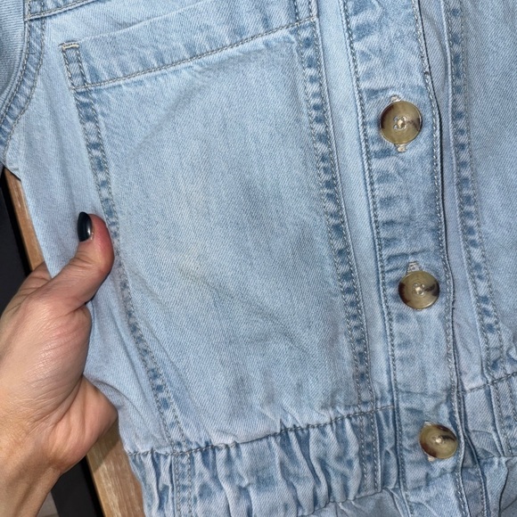Zara denim playsuit romper utility button down short sleeve light wash pockets - Picture 5 of 8